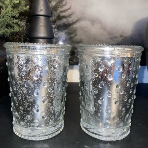Set Of 2 Silver Mercury Glass Hobnail Candle Holders/Vases Glam Home Decor
